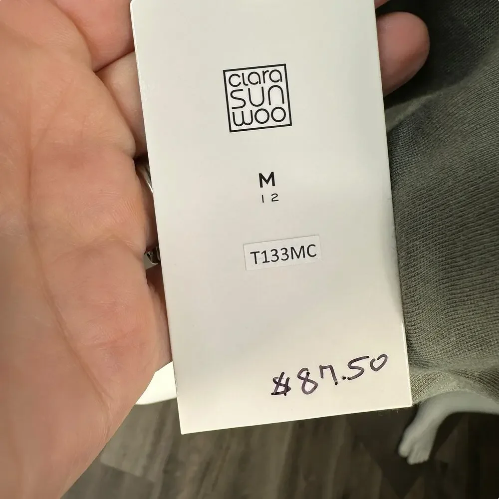 Clara Sun Woo Tunic Top Womens Sz Medium Green Knit Long Sleeve Tee Cotton Modal - Picture 6 of 8